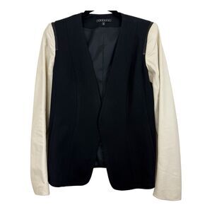 Theory Pryor Yaisa Ponti Blazer Jacket Sz Small Black Ivory Zipper Leather Arms